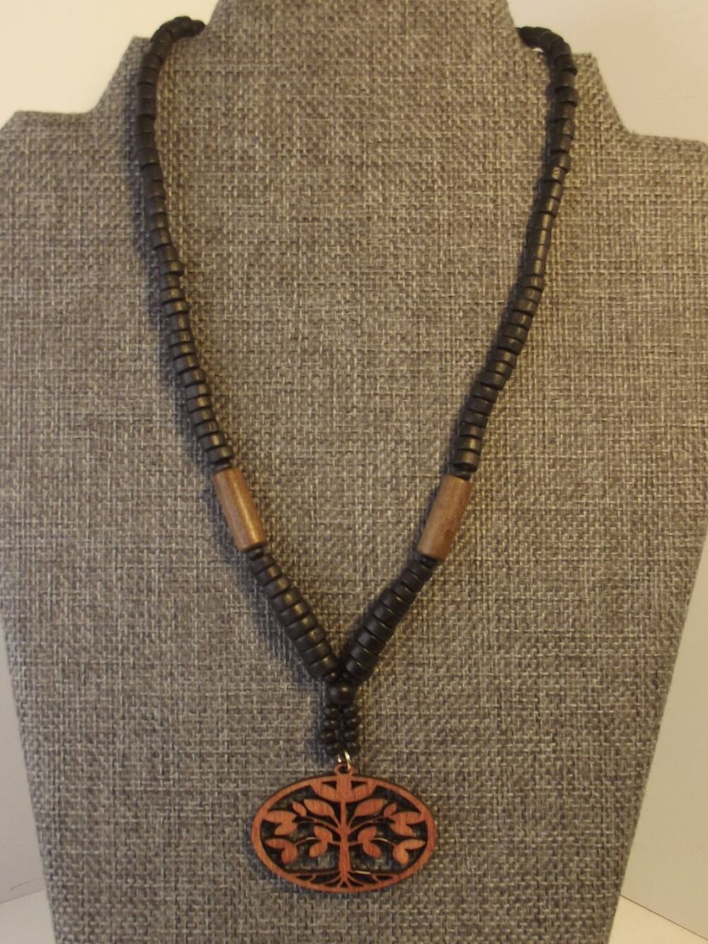 Wooden Pendant Beaded Necklace - Tree of Life